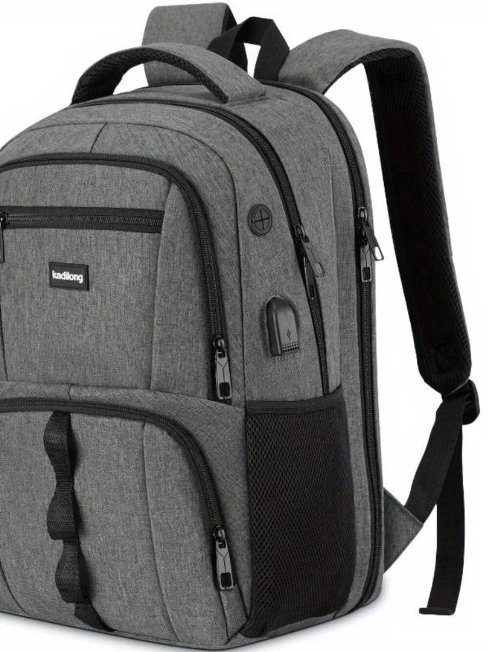 Grey Backpack with Adjustable Shoulder Straps, Zipper Closure, Multiple Pockets